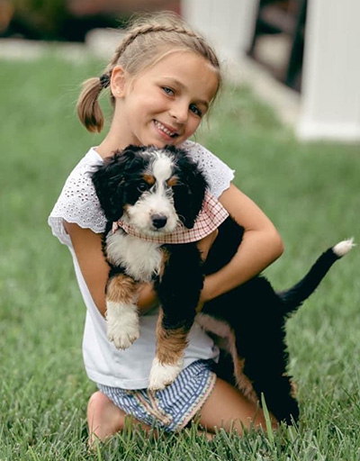 Girl with Mini Bernedoodle